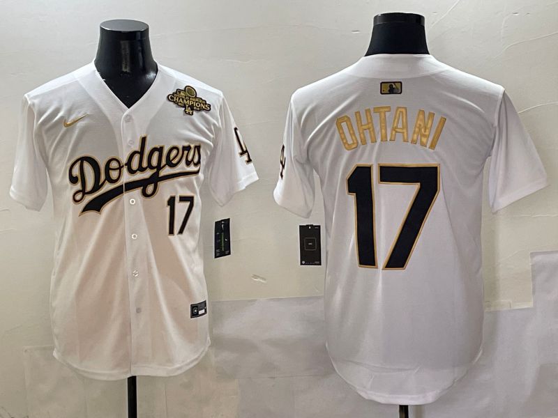 Men Los Angeles Dodgers #17 Ohtani White Black Gold Game Nike 2025 MLB Jersey style 12->los angeles dodgers->MLB Jersey